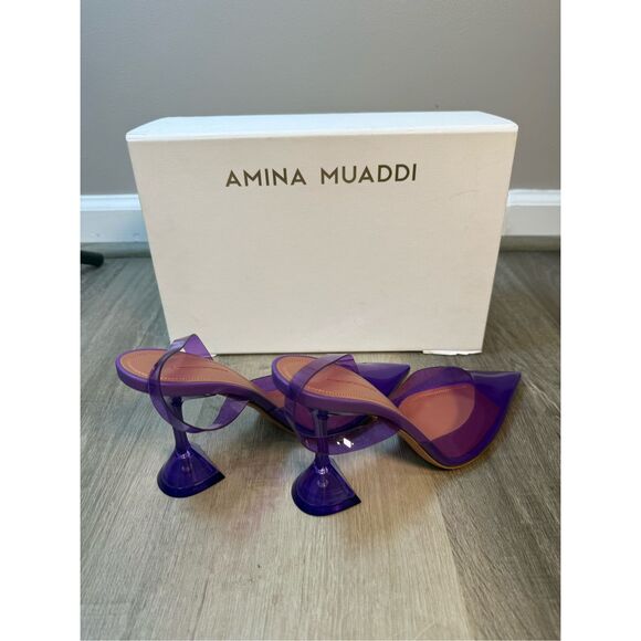 AMINA MUADDI  Holli Glass 95mm Slingback Pumps EU37.5/7.5 $760 - Picture 10 of 14